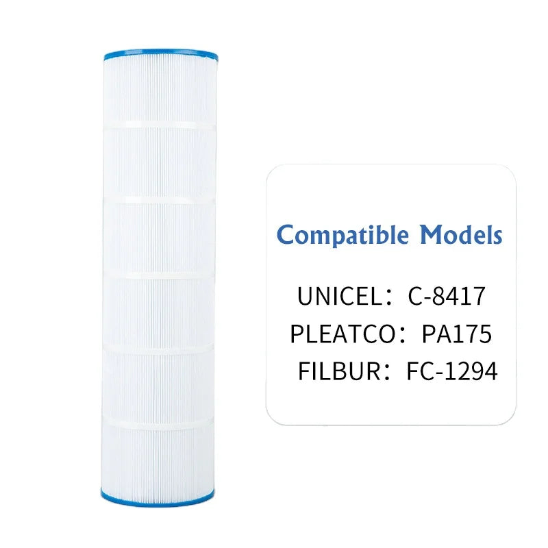 HeeYoo Swimming Pool Spa Filter Cartridge (PET+PP Blue+White) HYP-175 NSF Certified 6-Month Service Life 8 15/16x28 3/16" Custom