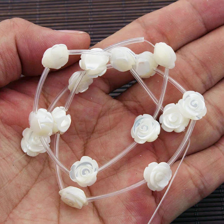 SP4037 MOP Shell Mother of Pearl Carved Rose Flower Beads