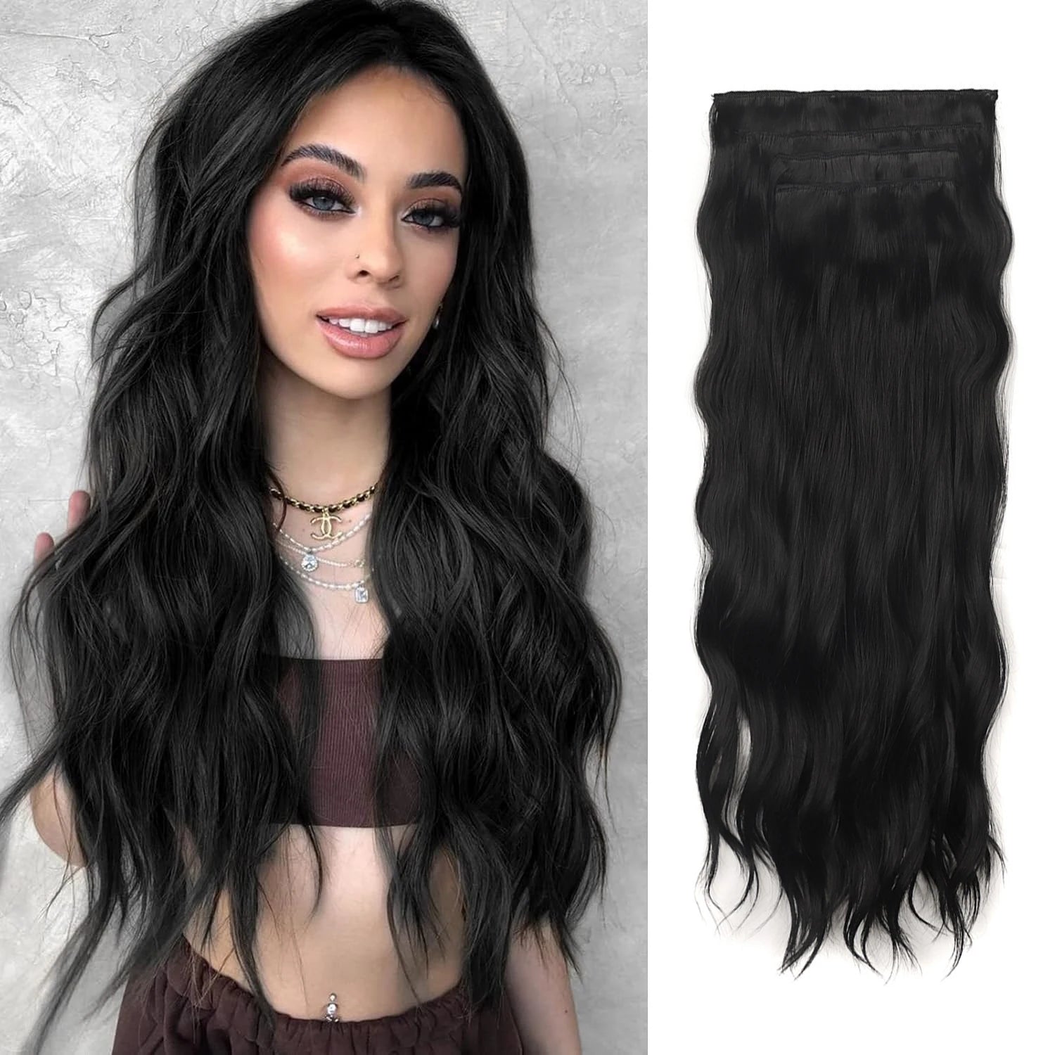 Wholesale 22 Inch 4 Pcs Long Water Wave Wig Clip Hair Extension Full Head Clip Synthetic Curly Hairpiece Wig for Women