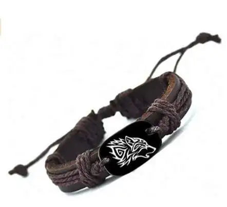 Retro Woven Hip-hop Style for Men Women Beads Leather Bracelet the Strong Power of Animal Lion Heads Punk Bangle Accessories