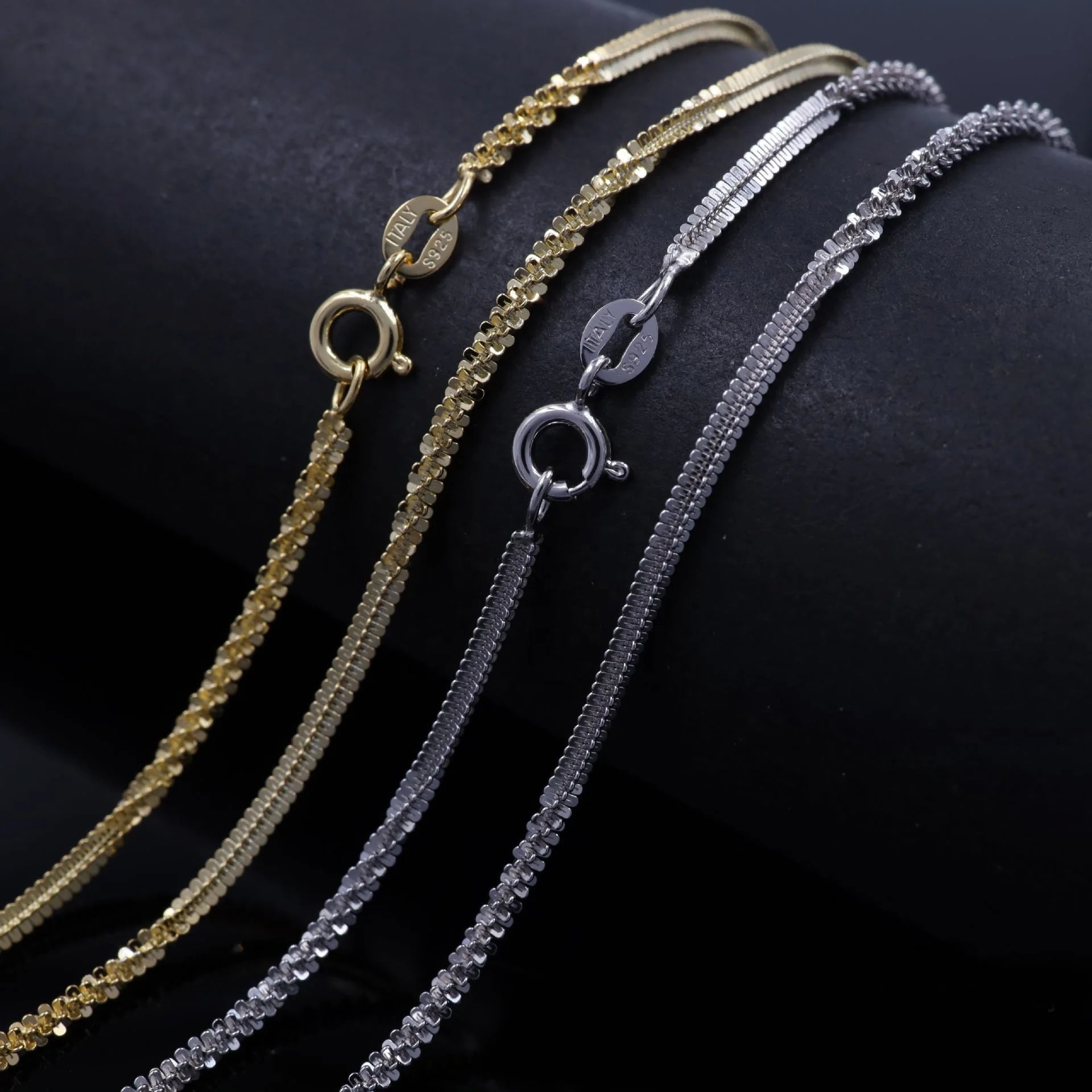 New Trendy INS Wholesale Italian S925 Sterling Silver Gold Plated Necklace Cauliflower Chain Twisted Bling Necklace 16-20 Inches