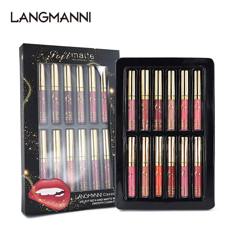 LANGMANNI L9800 Makeup Lipstick Set 12colors  Mate Long Lasting Girls Lipstick Non Stick High Quality Matte Lip Gloss