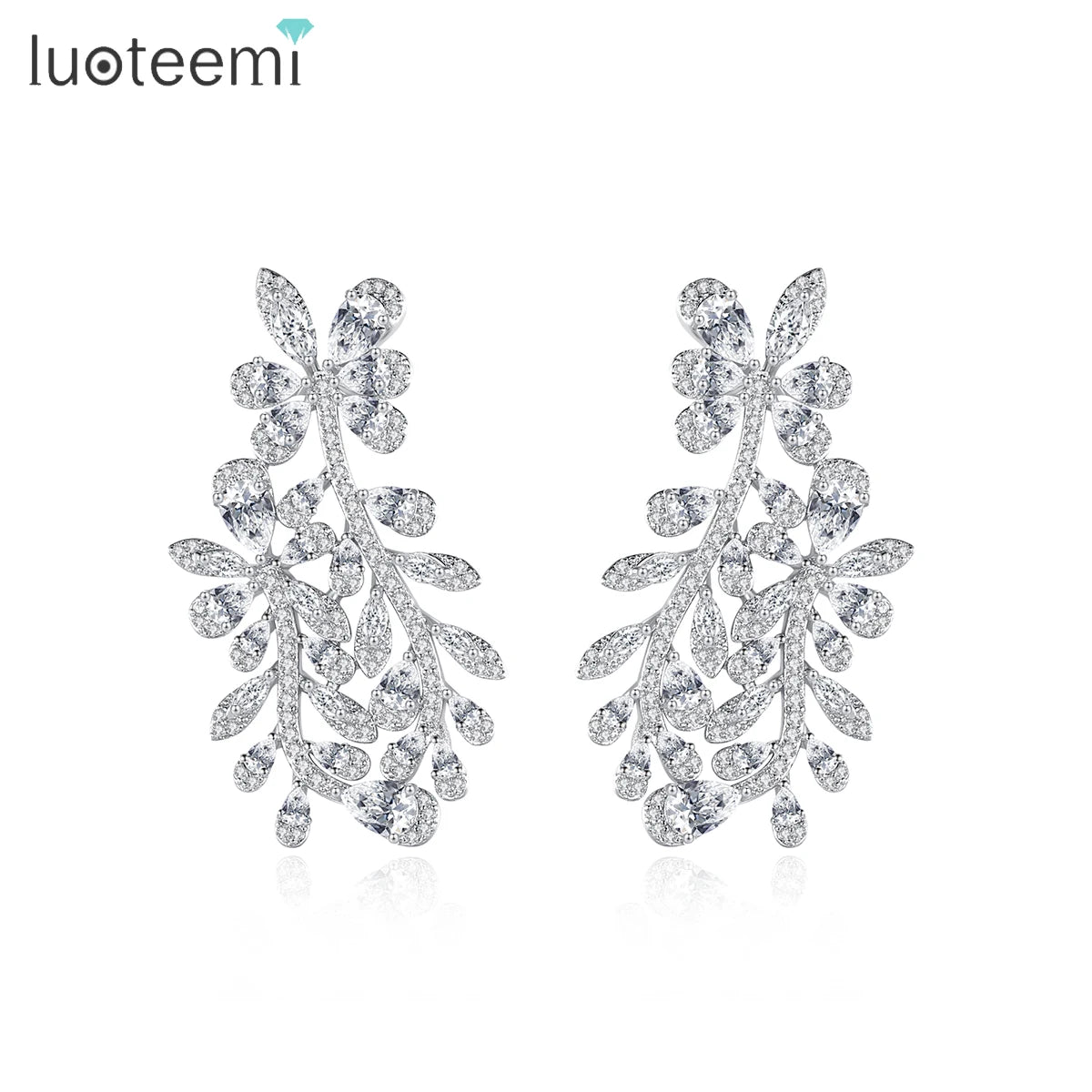 LUOTEEMI Fashion Designer Bride Wedding Zirconia Earing Stud Bridal Cubic Luxury Jewelry Elegant Earrings