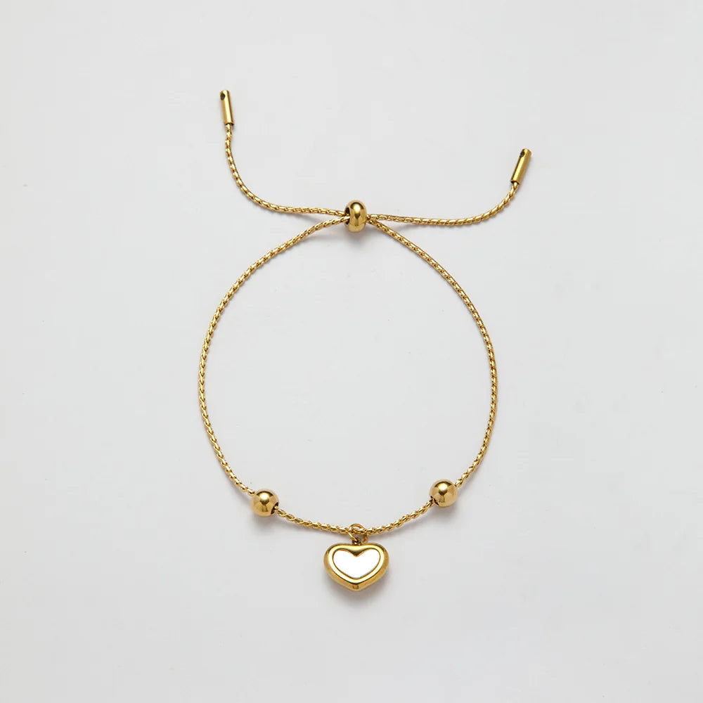 Trendy Waterproof Jewelry 18k Gold Plated Stainless Steel Heart Shape Shell Adjustable Bracelets for Women YF3053