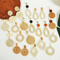SC Hot Selling 2022 New Handmade Square Earrings Summer Beach Circle Drop Earrings Bohemia Bamboo Rattan Earrings for Women