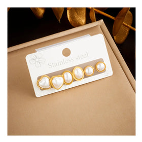 2024 New 316l Stainless Steel 18k Gold Plated Tarnish Free Pearl Earring Hypoallergenic Earrings Set for Women Lady