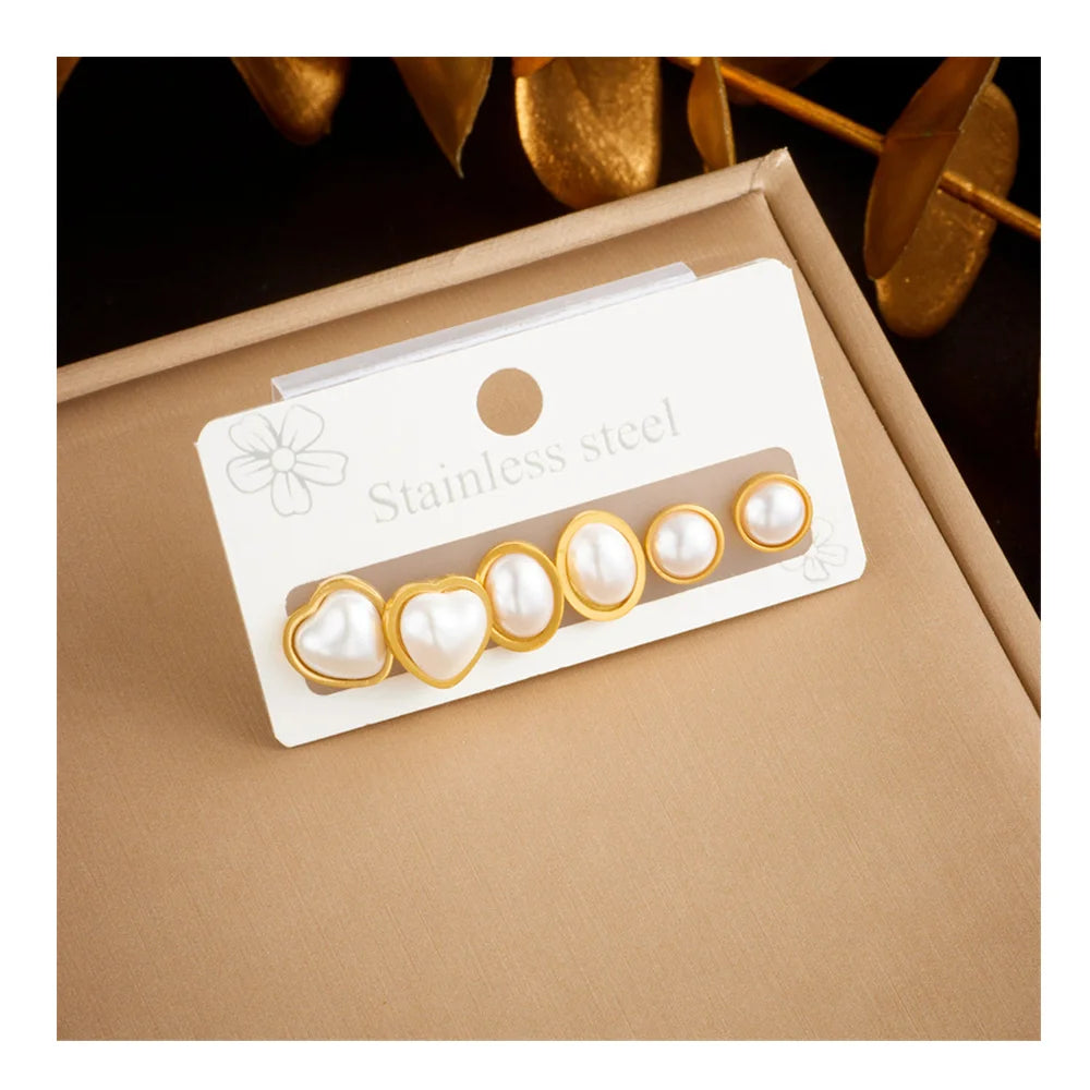 2024 New 316l Stainless Steel 18k Gold Plated Tarnish Free Pearl Earring Hypoallergenic Earrings Set for Women Lady