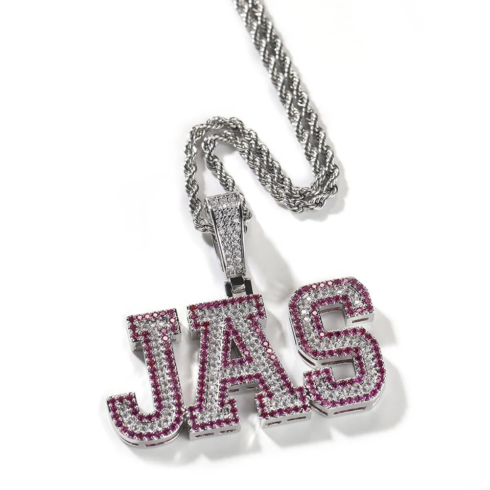 Top Selling Iced Out Initial Pendants Rhodium Plated Jewelry Necklace Custom Design Colored Stone Brass Trendy Rope Chain Zircon