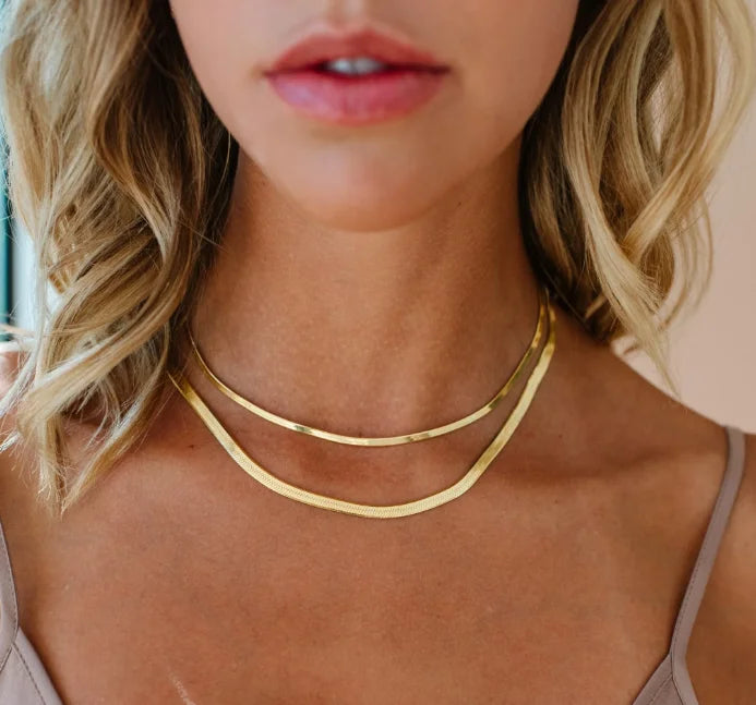 18k Gold Plated Flat Snake Link Chain With Lobster Clasp Stainless Steel Herringbone Snake Chain Necklace Jewelry Women Men 2023