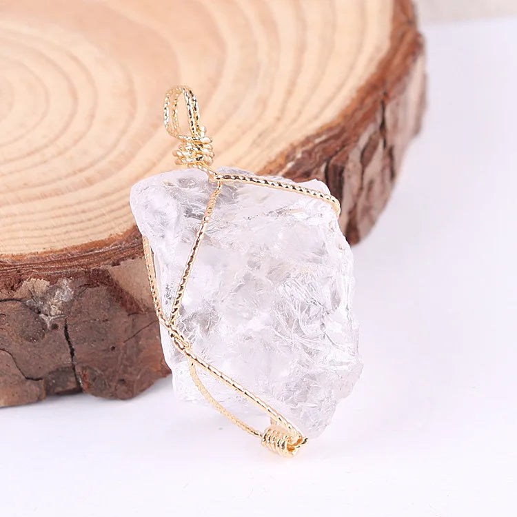 DIY New Fashion Rough Gemstone Wire Wrapped Pendant Crystal Pendants Semi Precious Stones Gift