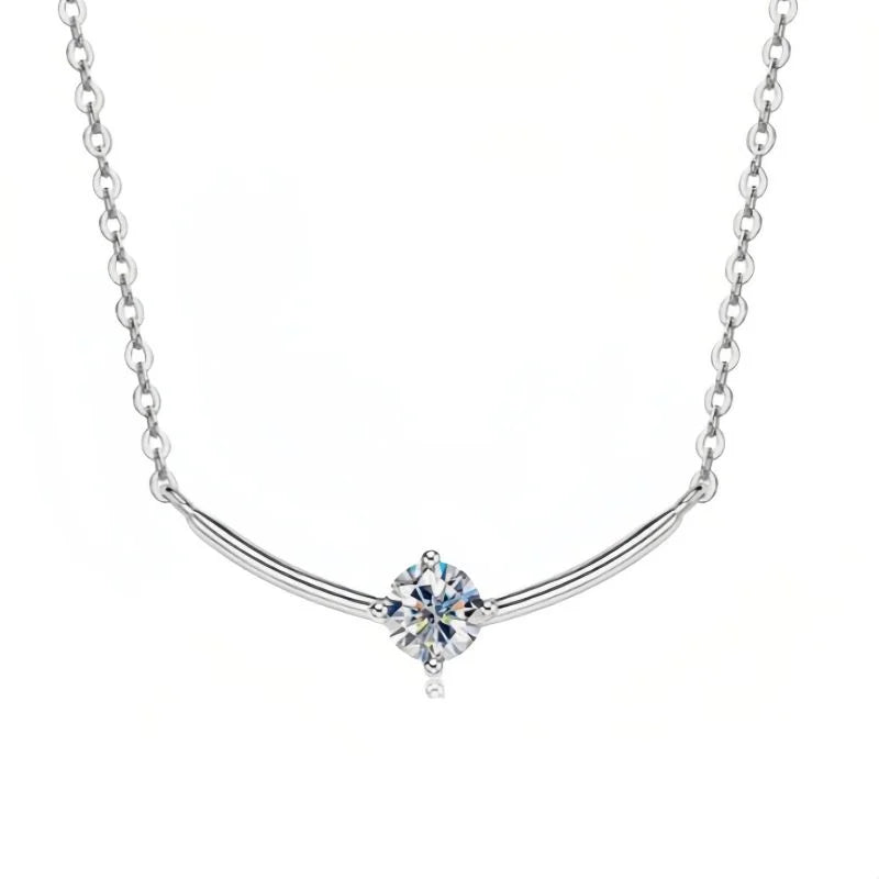 Gold and Silver Delicate Fashion Silver 925 Moissanite Curved Pendant Necklace Premium Fashion Accessory