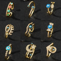 Wholesale Ethnic Style 18K Gold Plated Cubic Zirconia Women Adjustable Blue Turkish Evil Eye Ring Jewelry