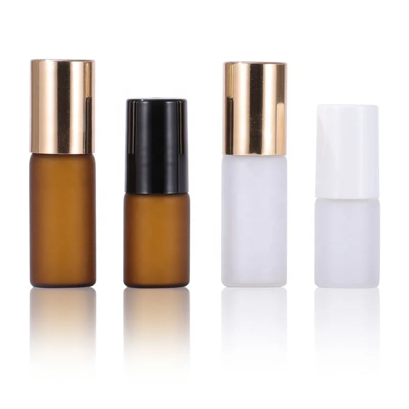 Custom Wholesale Froted Clear Amber 3ML 5ML 10ML Essential Oil Glass Roller Perfume Bottle Roll on Steel Roller Bottle