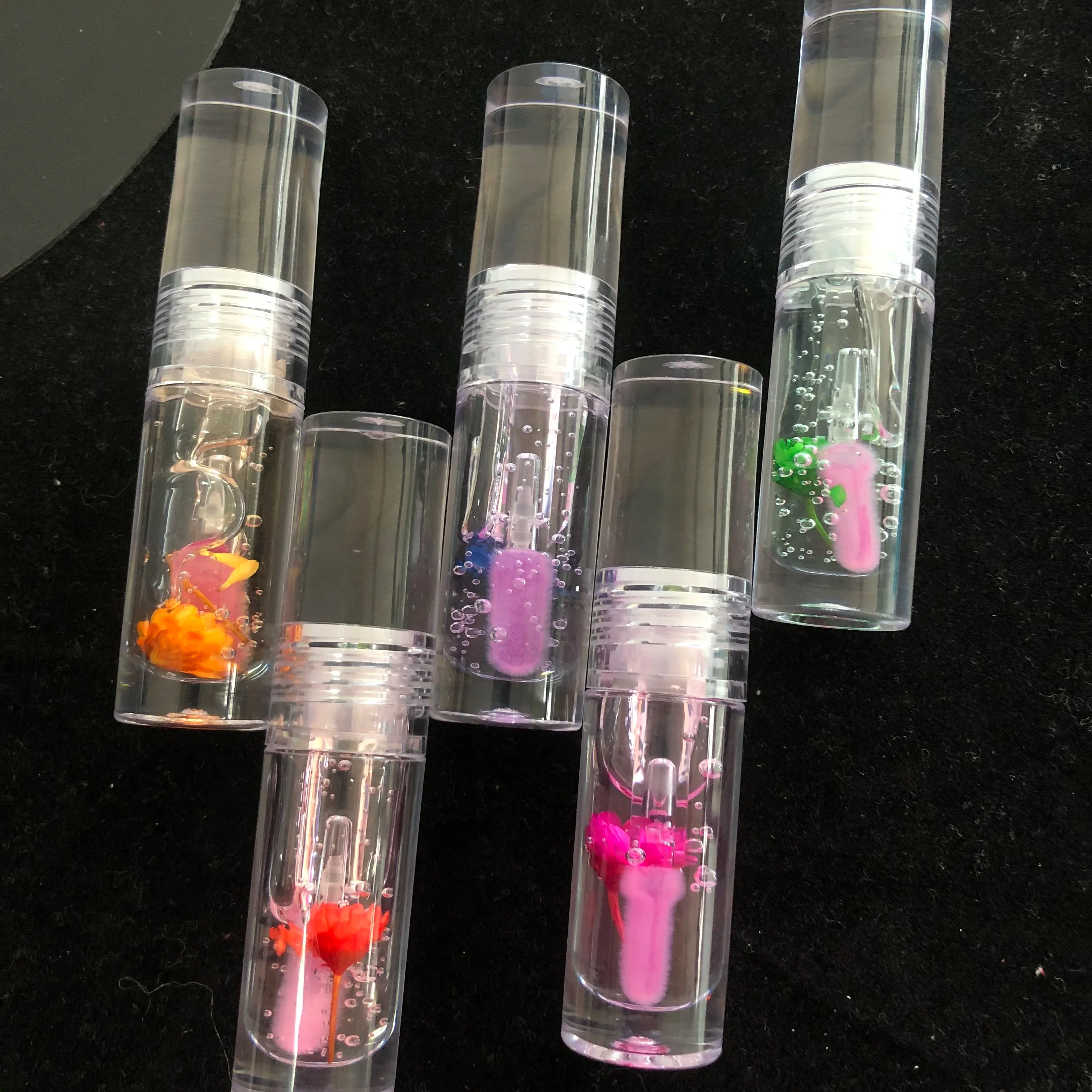 Mini Size Flower Lip Oil Wholesale Vendor Baby Bottle Transparent Flower Lip Gloss Packaging