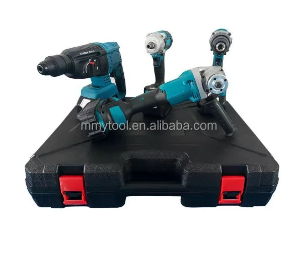 Wholesale Tool Box Set Cordless Lithium Brushless Motor 4-Piece Hammer Wrench Angle Grinder Repair Combination ODM/OEM Options MegaBDM