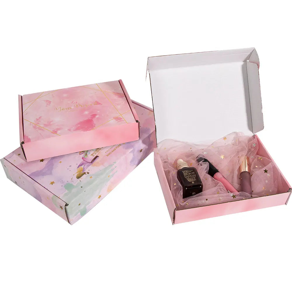Custom Printed Corrugated Cardboard Box Foldable Pink Shipping Mailing Box for Gift Packaging