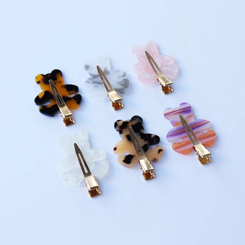 Lovely and Cute Acetate Mosaic Style Checked Bear Traceless Fringe Hair Clips for Girls