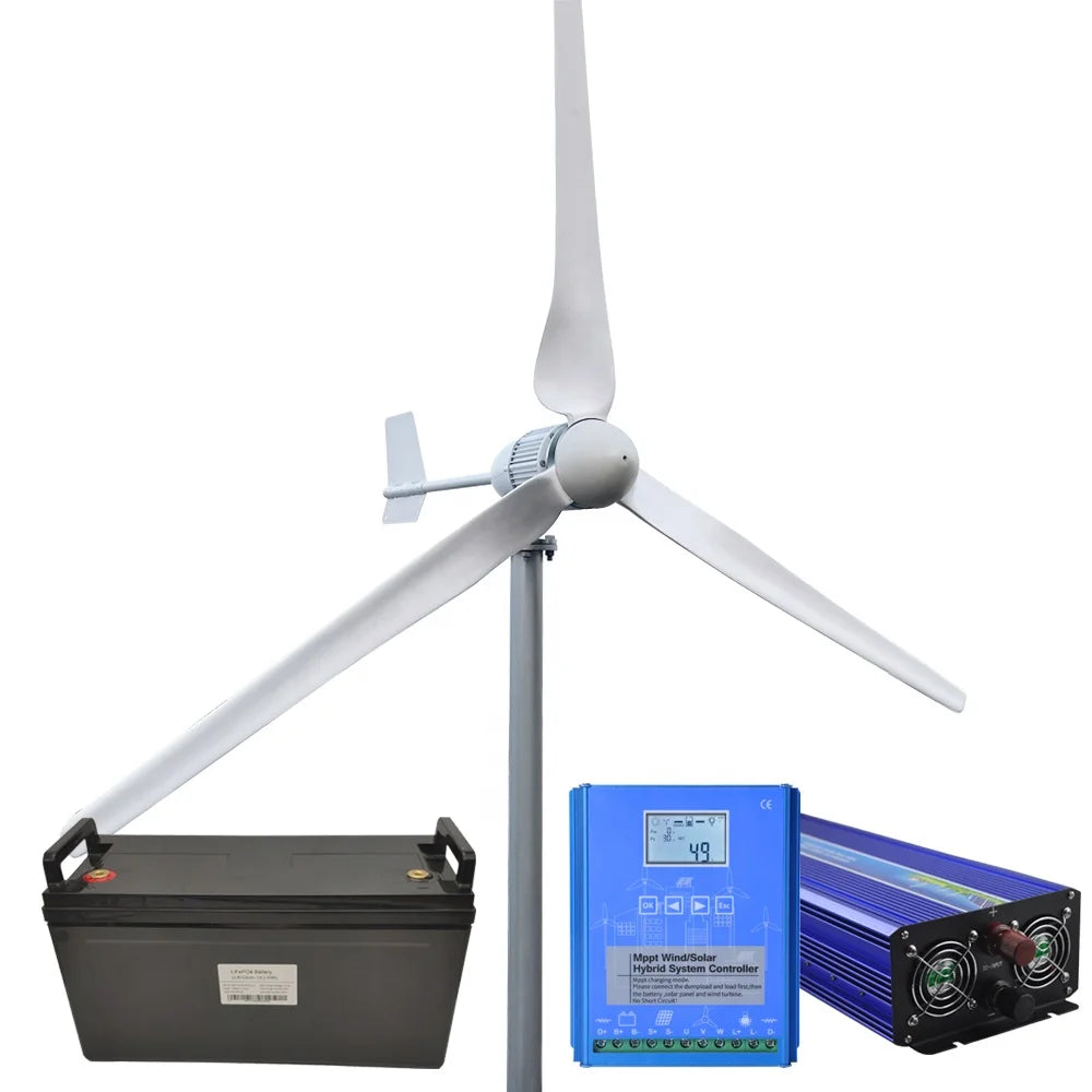 2000w 24v Off Grid Wind Power System Inverter LiFePO4 Battery 2KW Wind Turbine Generator