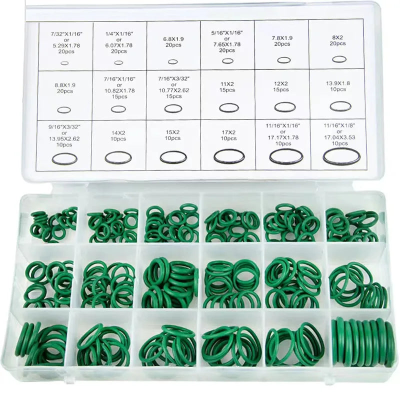 270pcs Car air Conditioning O-ring Repair Box 18 Grid Green Sealing Ring Wear Resistant High Temperature Resistance