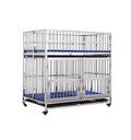 Double-Deck Heavy Duty Stainless Steel Dog Cage Kennel Crate With Divider 4 Lockable Wheels Double Doors and Removable Tray