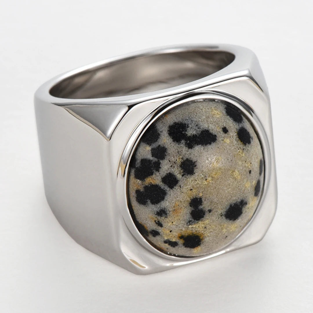 Vintage Fashion Brass Plating Platinum Speckled Stone White Mother of Pearl Square Wide Ring Women Jewelry Factory Wholesale
