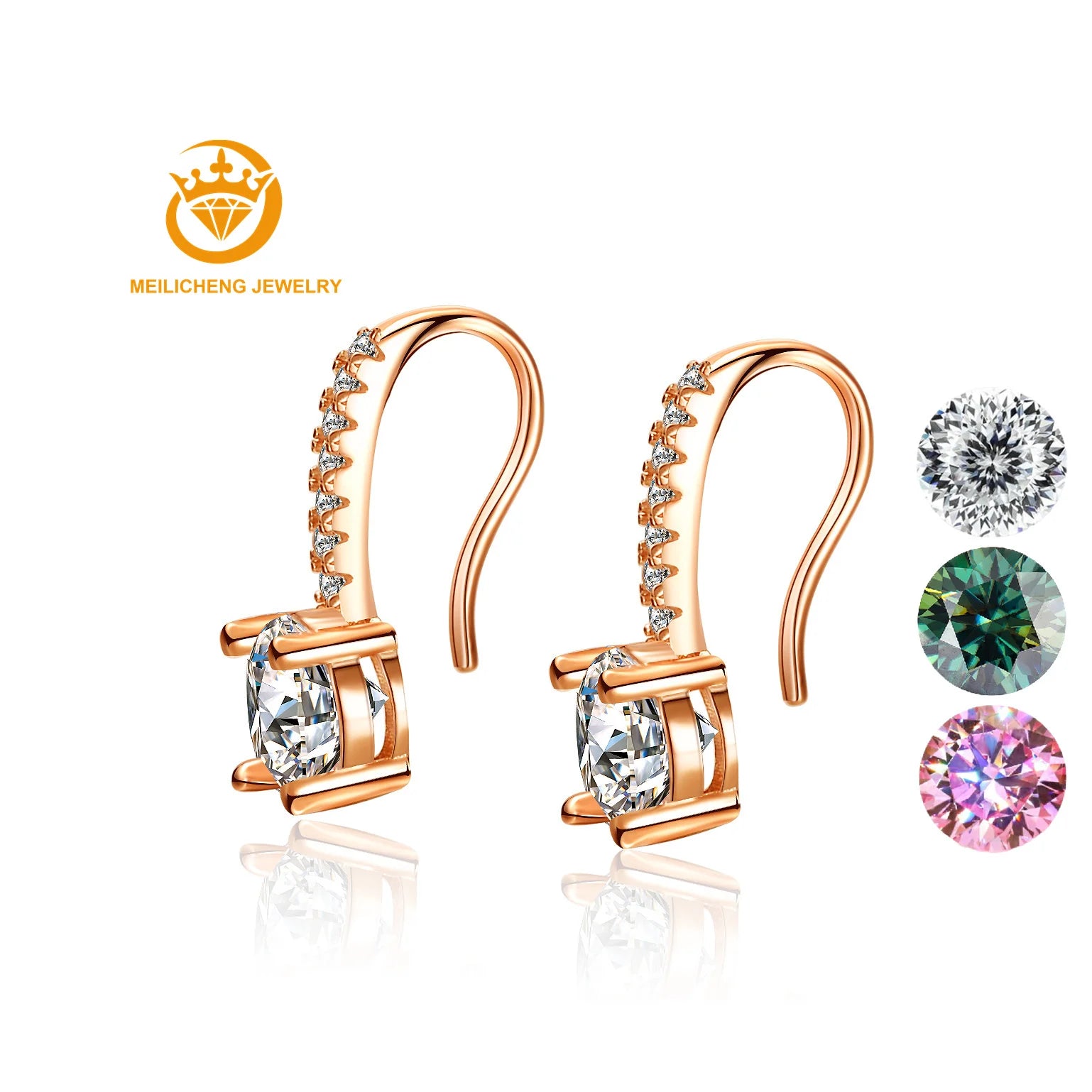 1ct 6.5mm Rose Gold Round Vvs Sterling Silver Diamond Moissanite Stud Jewelry Dangle Moissanite Earrings Drop