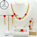 Red Stone Heart Design Diamond Bracelet Jewelry Girls Stainless Steel Gold Plated Arabic Jewelry Gift Sets