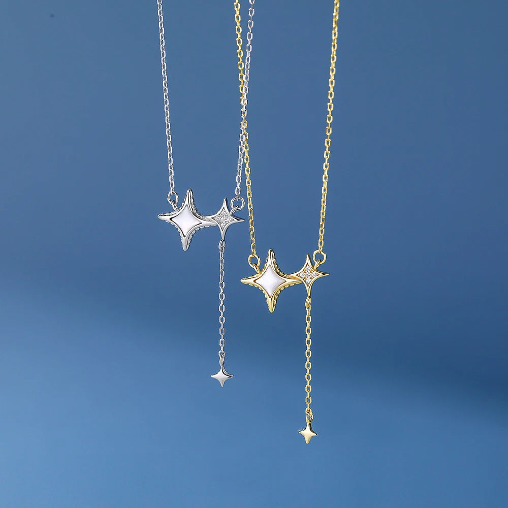 Fine Shell Star Jewelry 925 Sterling Silver Shiny North Star Pendant Fashion CZ Diamond Necklace for Women