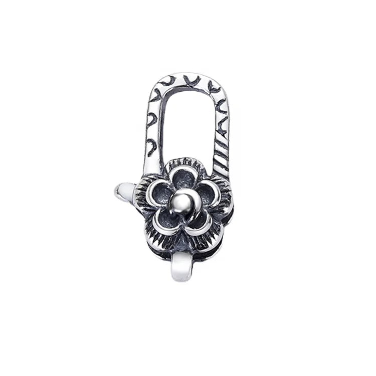 Fashion Flower Shape 925 Lobster Clasp Oxidized Sterling Silver Bracelet Clasp for Jewelry