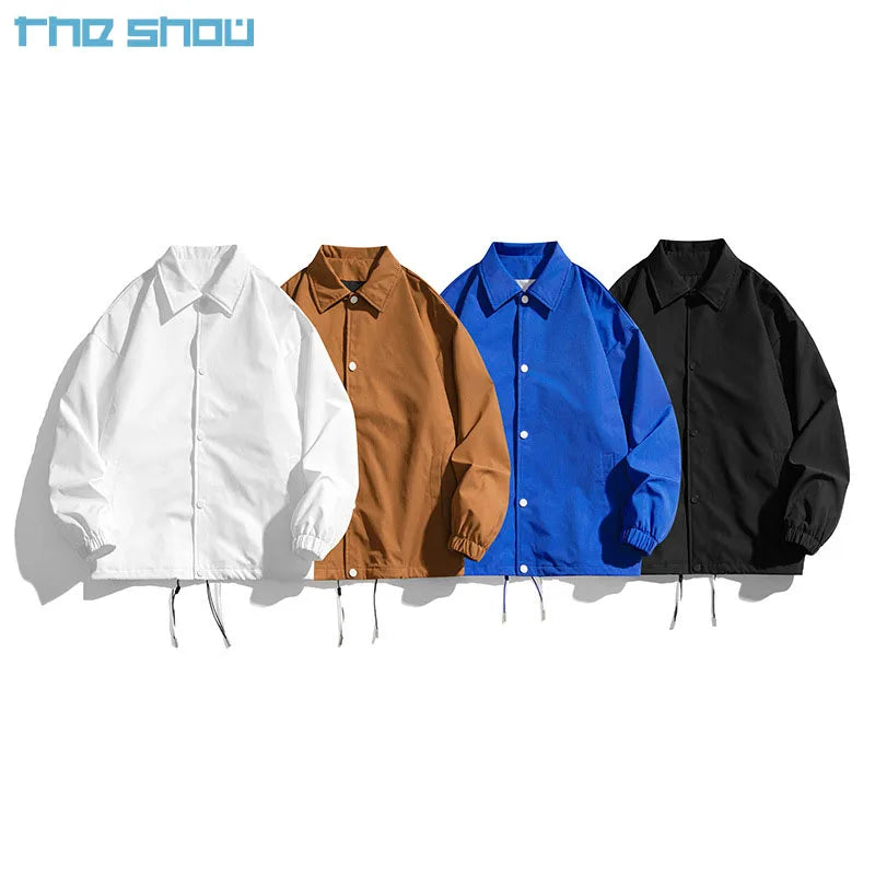 Custom Logo Vintage Man's Shirt Collar Plain Heavy Cargo Pockets Track Jacket Mens Designer Work Windbreak Nylon Jacket