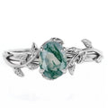 Jewelry Gifts Moss Agate Engagement Ring 925 Sterling Silver Oval Cut Green Agate Ring for Women