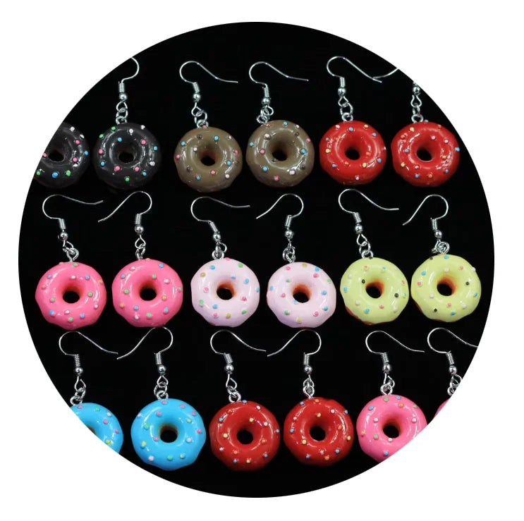 Women Resin Drop Donut Earring  Custom Made Handmade Cute Girls Gift Cookies Macaron Cake Food Donuts