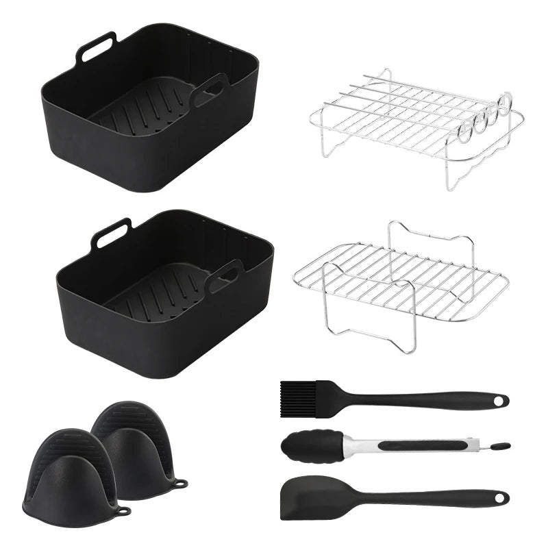 Food Grade Ninja AF400UK Thick Rectangular Non Stick 9-in-1 Set Air Fryer Silicone Pot Liners for Ninja Dual Air Fryer Pan
