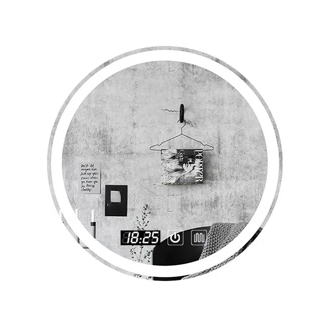 Wall Mounted Vanity Led and Bkue Toith Touch Clock Display Bath Smart Mirror with Lights for Toilet