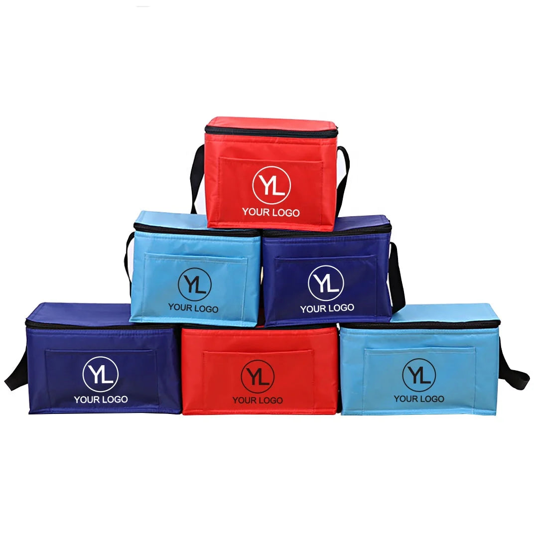 Custom Logo Collapsible Insulated 8 Can Cooler Bag Soft Sided Beverage Holder Front Pocket for Outdoor Event Giveaways