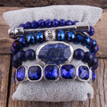 5pc New Handmade Bohemian Bracelet Alloy Rhinestone Bangle Dark Blue square Crystal Lapis Stone Beads Stack Bracelet Set