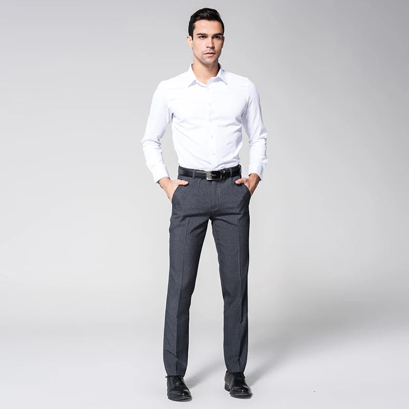 Stretchable Cotton Spandex Man Suit Pants Black Blue OEM Sea Anti Style Time Fly Fabric Zipper Work Air Flat Color Feature Type