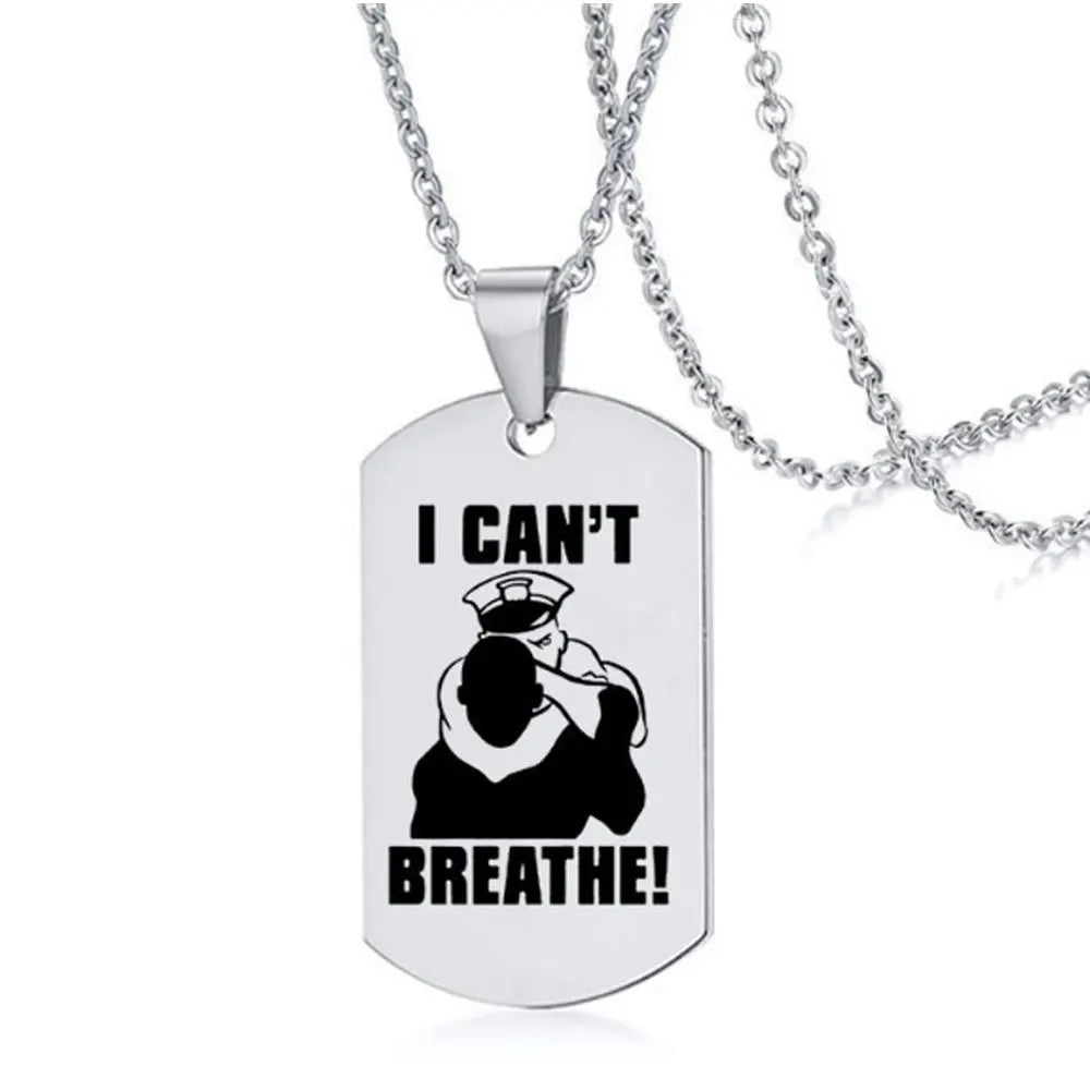 Stainless Steel Silver Plated Black Lives Matter Fist Power I Can't Breathe Dogplate Necklace Jewelry