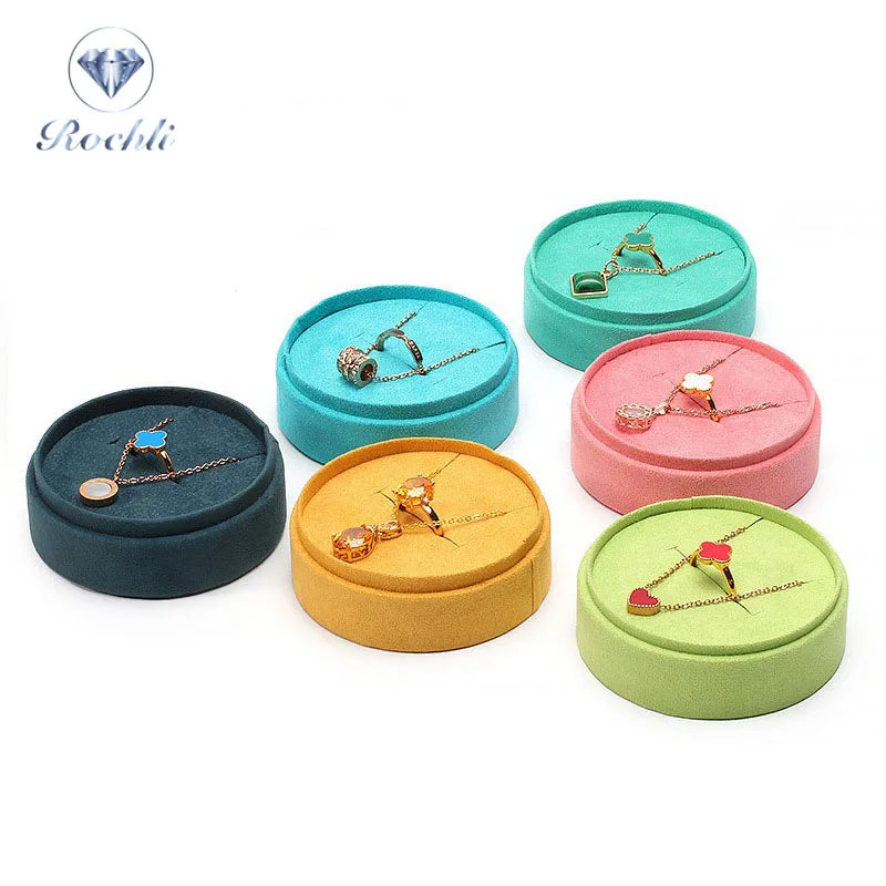 Necklace Earring Gift Packaging Jewelry Box Ring Box Fancy Custom Small Round Rigid Velvet Hard Material Wholesale Eco Luxury