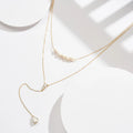 BQN13 RINNTIN Dainty Y-Shaped Layered Chain Necklace 14k Gold Cultured Freshwater Pearl Lariat Necklace for Women Girls Gift