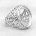 Sterling Silver 12*17mm Semi Mount Men's Ring Frame Empty Blank Bar Bezel Setting S925 Base Without Center Stone for DIY Inlay
