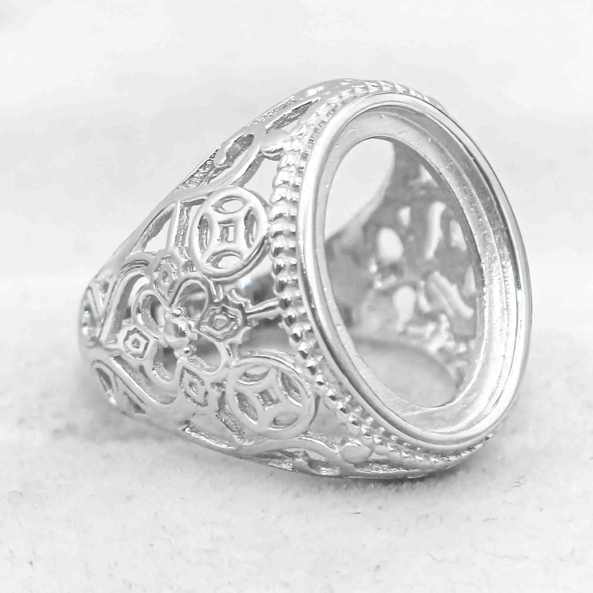 Sterling Silver 12*17mm Semi Mount Men's Ring Frame Empty Blank Bar Bezel Setting S925 Base Without Center Stone for DIY Inlay