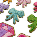 High Quality Wholesale DIY Bag Accessories Custom Iron on Heat Seal Ribbon Bow 3D Embroidery Chenille Patches
