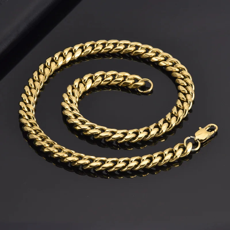 Hip Hop 14k 18k Gold Plated Fashion Jewelry Necklaces Cuban Curb Link Men Stainless Steel Necklace chains for Men