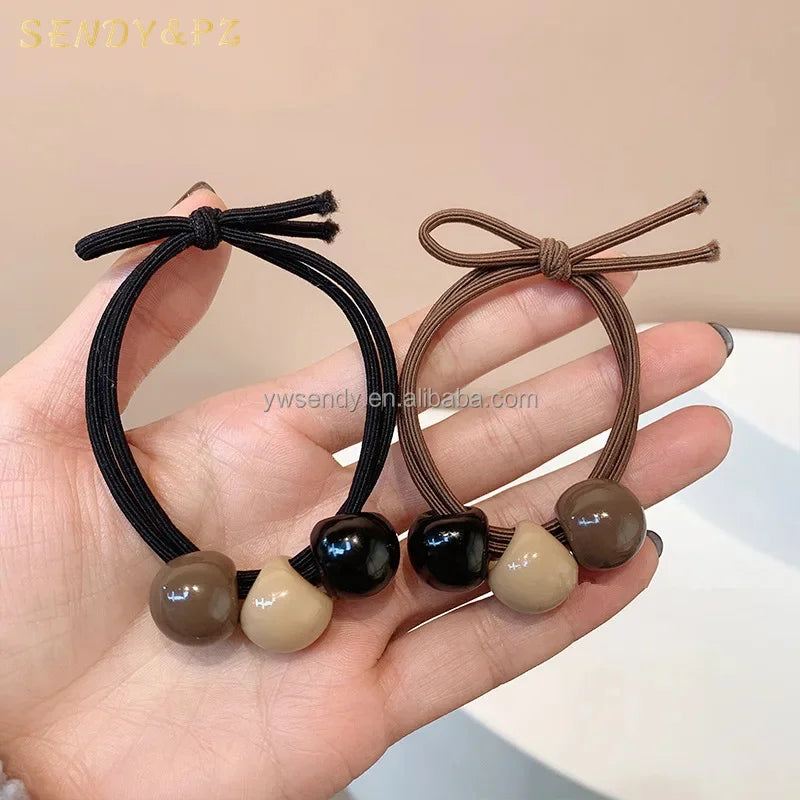 Wholesale Fashionable Simple Beads Hair Ties for Women Cute Elastic Hair Rope Girl Rubber Band Accessories