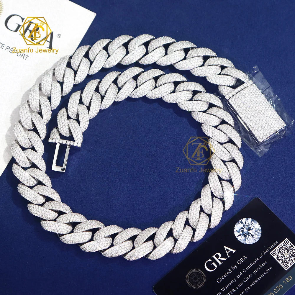 Wholesale Price 20mm VVS Diamond Hip Hop Necklace and Iced Out Cuban Link Bracelet 925 Silver Moissanite Chain for Men