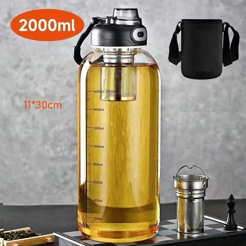 Clear Heat-resistant Glass Large Capacity Gym Sports Tea Water Separation Glass Water Drink  Bottles With Flip