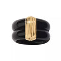 2024 New French Vintage Brass Plating 18 Gold Black and Blue Enamel Ring Couple's Custom Jewellery