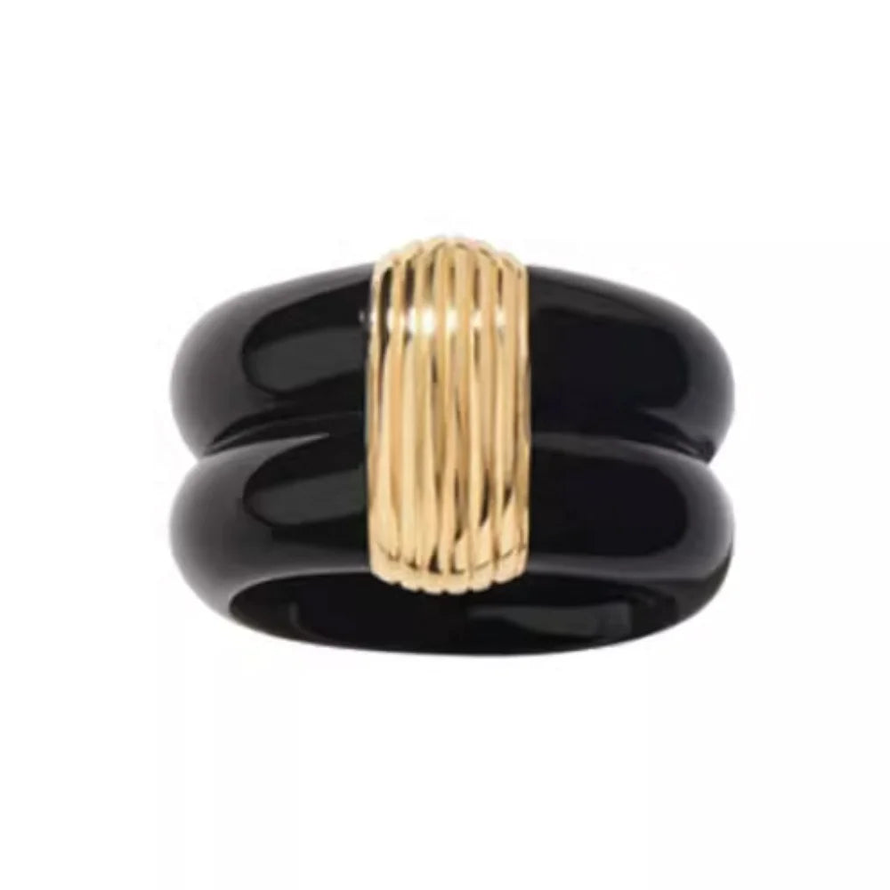 2024 New French Vintage Brass Plating 18 Gold Black and Blue Enamel Ring Couple's Custom Jewellery