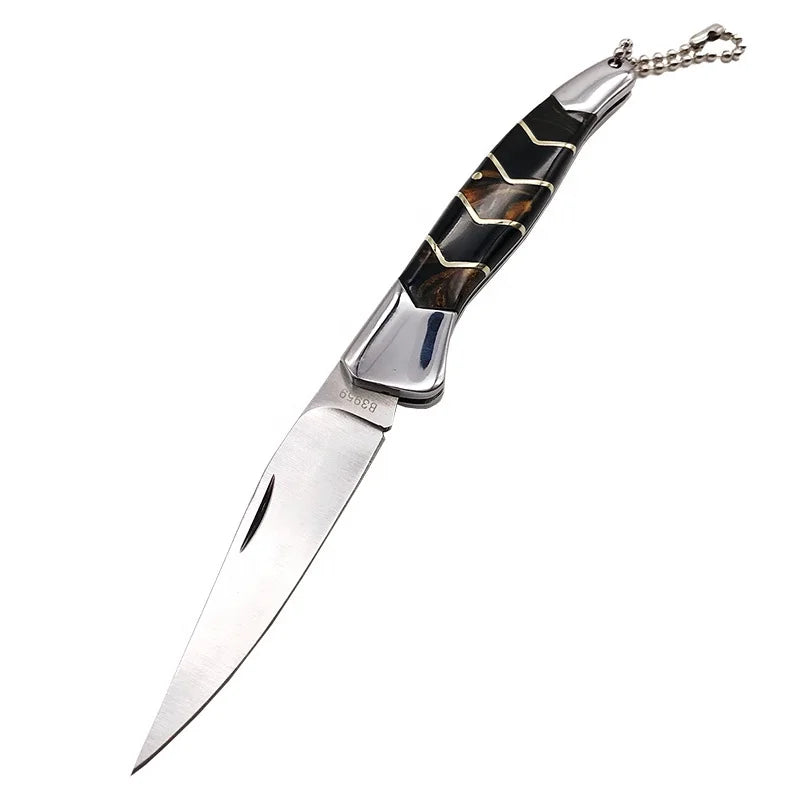 Mini Pocket Folding Knife Stainless Steel Blade Push Button OEM Customizable Wholesale Knives for Camping Utility Resin Handle